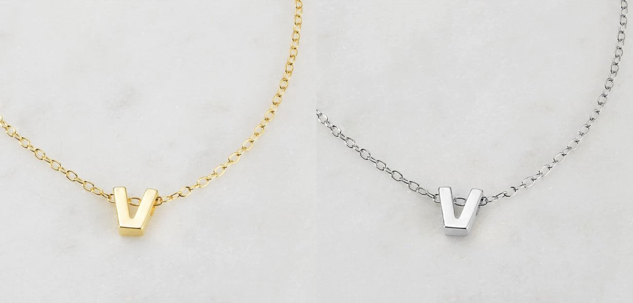 Letter Necklace V Silver