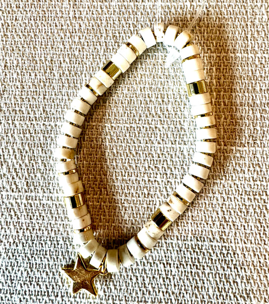 Cream Howlite Bracelet with Star Charm