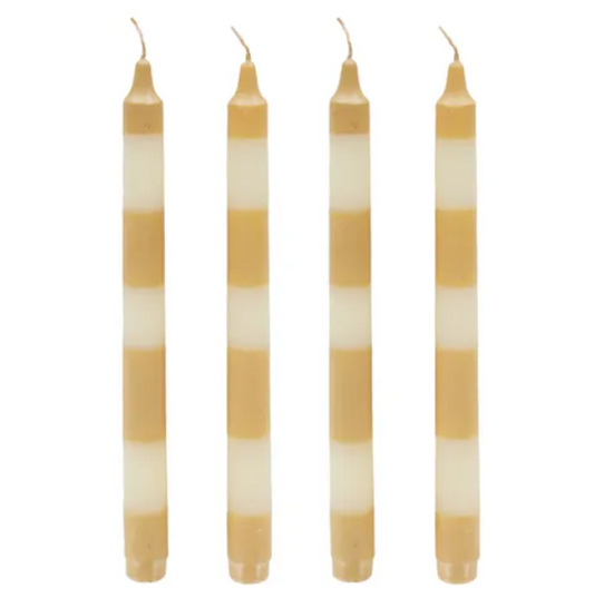 © Striped dinner candles mustard set of 4