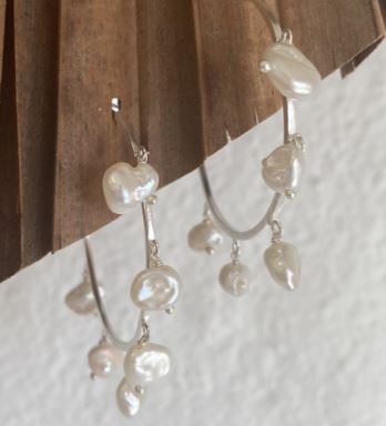 Ester Pearl Silver Hoops